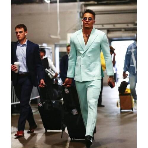 Tailored Mint Green Mens Suits 2 Pieces Groom Best Man Pants Suit Business Wedding Blazer (Jacket+Pants)