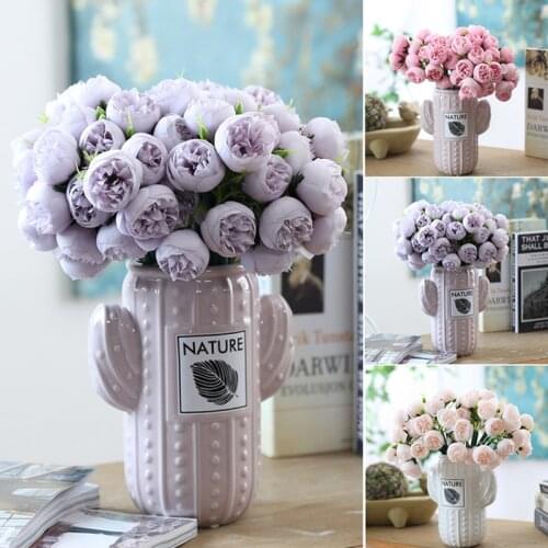 Artificial silk 27 head tea rose bouquets Home hotel table decoration fake flowers Wedding bride holding bouquets Photo props