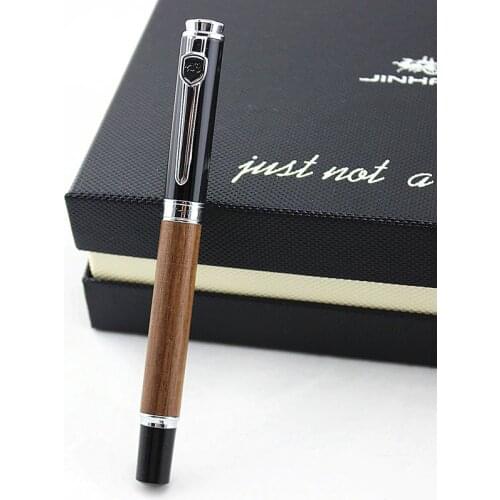 JINHAO Metal+Wooden Luxury Ballpoint Pen Silver Clip Black ink Fountain Pens For Office Business Roller Ball Pen