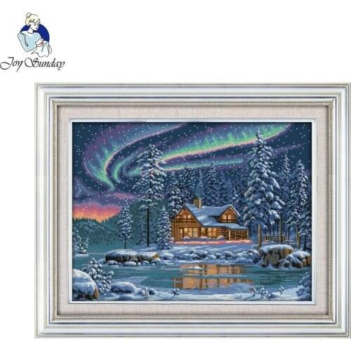 Joy Sunday Scenic Style The Aurora Borealis Paintings Design Detailed Cross Stitch Patterns for 14CT or 11CT Print Canvas