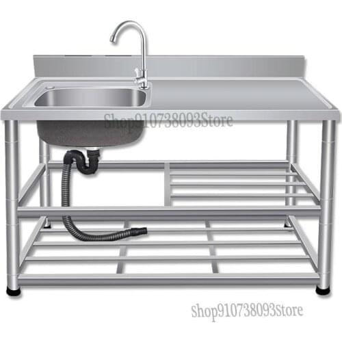 Kitchen Stainless Steel Sink Table Top Integrated Single Tank Double Tank Thickened With Bracket Simple Commercial Dishwashing B