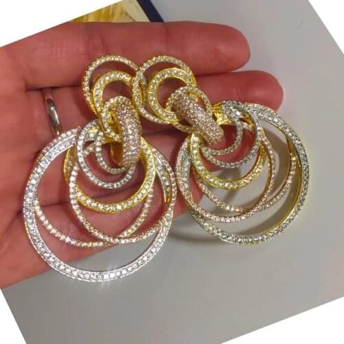 Missvikki Luxury Indian Dubai African Many circles Drop Earrings for Noble Women Bridal Wedding Jewelry Full Clear CZ Earrings