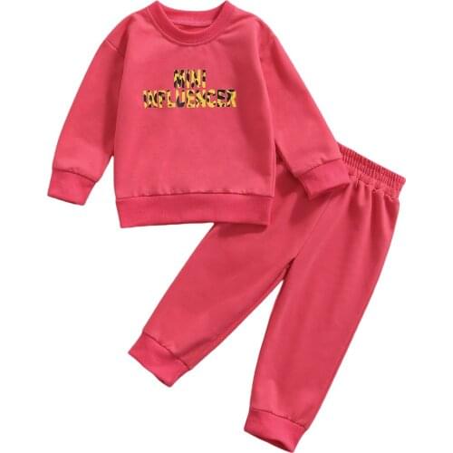 2021 0-4Y Casual Baby Girl Clothing Red Tracksuit Mini Influence Letter Print Long Sleeve Sweatshirt+Pants Kids Fall 2pcs Set