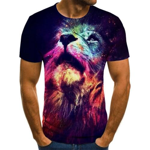 Summer T-shirt Male 3D Printing Lion Pattern Clothes Oversized Casual Round Neck Handsome Street Short-Sleeved 2021 New Clothing