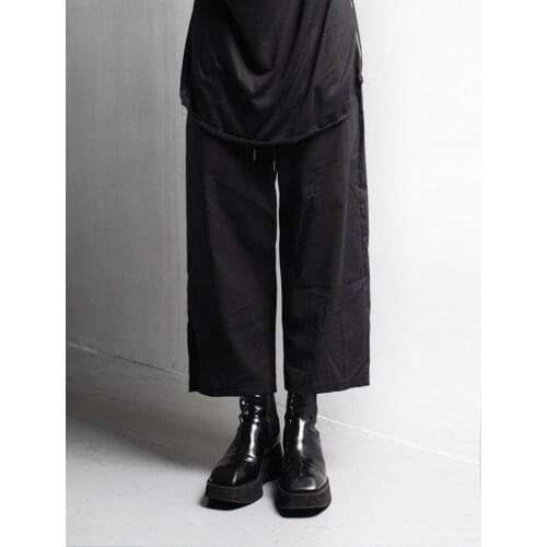 Mens trousers new trend versatile casual pants linen Wide Leg Pants Slacks t-pants mens elastic waist Capris pants