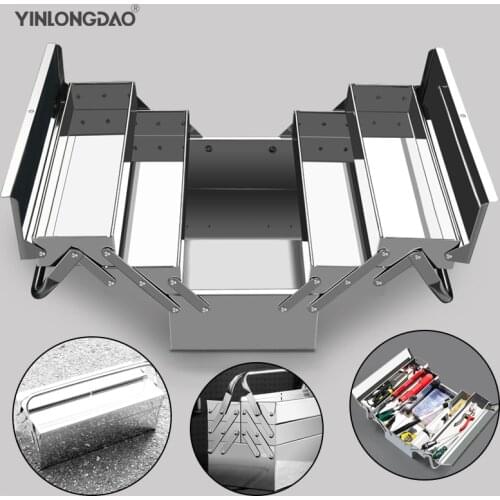 Stainless Steel Toolbox Set Three-layer Folding Household storage Box Portable Iron Storage Box Car Industrial Grade