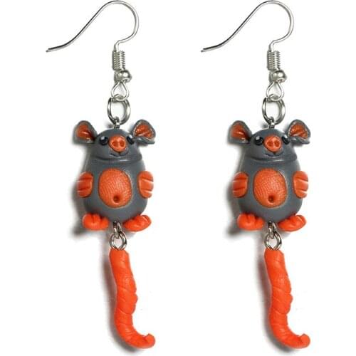 New Cartoon Cute Penguin Small Bug Mouse Soft Pottery Dangle Earrings Fashion Handmade Lovely Animal Drop Earring Women Jewelry