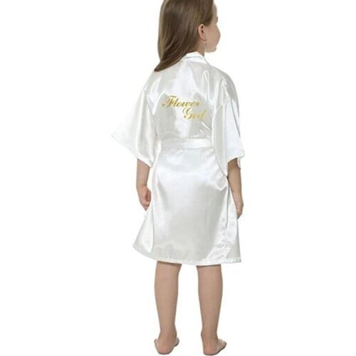 New solid girls stain silk robes flower girl kimono robes wedding brief bathrobes pajamas kids robe+belt nightdress hot sale