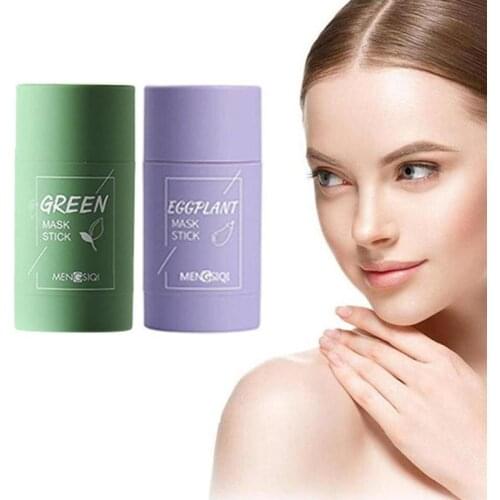 Green Tea Cleaning Solid Mask Eggplant Purifying Clay Stick Mask Oil Control Anti-Acne Mud Cream Beauty Facial Skin Care 40g