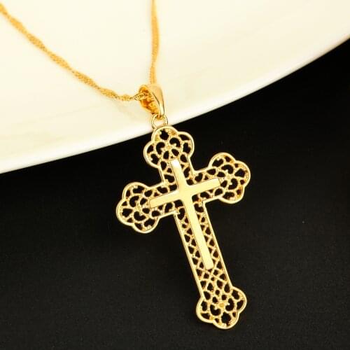 Saint Jesus Christ Pendant Necklace 24K Gold Color Catholic Jesus Cross Chain Jewelry
