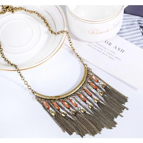 Bohemia Vintage Ethnic Leaf Crescent Tassel Necklace For Women Gypsy Sliver Color Long Chain Necklace For Girls Tibetan Jewelry