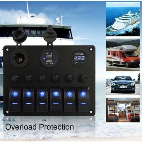 Brand New 6Gang Car Marine Boat Circuit On/Off Rocker Switch Panel