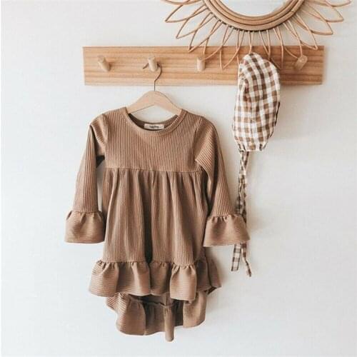 Toddler Kid Baby Girl Ruffle Dress 2019 Autumn Long Sleeve Pure colour Dress Princess Wedding Party Casual Dresses