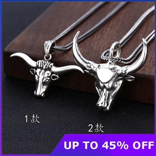 Real 925 Silver Retro Domineering Cool Bull Head Pendant Man Male 925 Sterling Silver Personality Big Lucky Bull Pendant Jewelry