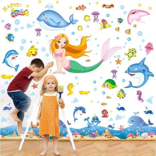 Underwater fish bubble wall stickers for kids rooms bathroom glass bedroom home decor cartoon animals wall decals diy mural art