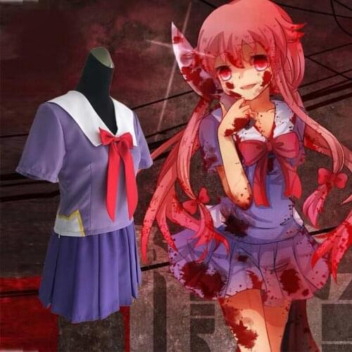 S-2XL Drop Shipping Hot Future Diary Gasai Yuno Mirai Nikki School Uniform Cosplay Costume Suit Wig