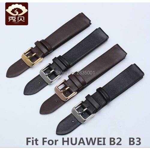 New Genuine Leather Watchband with Steel Pin Buckle 15mm 16mm Black Brown Calfskin Strap for HUAWEI B2 B3 Smartwatch Free ship