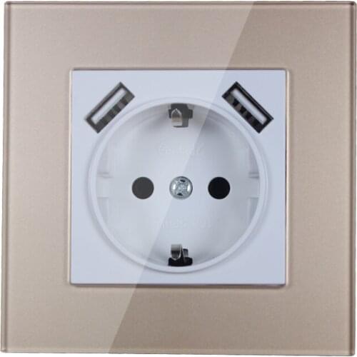 USB Wall Socket charger Free shipping Double USB Port 5V 2A usb wall outlet high quality Gold Acrylic LDG-02