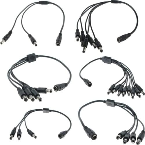5.5 x 2.1mm DC Power Jack Splitter Adapter Connector Cable 1 DC Female To 2 4 5 6 8 Male plug For CCTV Camera LED Strip Lighting