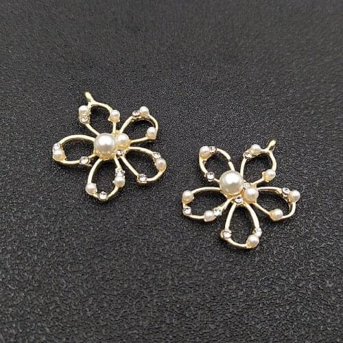 10pcs 23x25mm Metal Alloy Crystal Rhinestones Imitation Pearl Flowers Connectors DIY Accessories For Jewelry Making