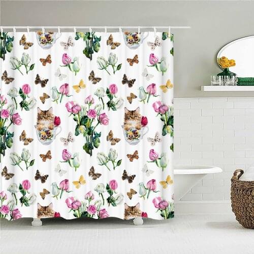 Beautiful Flower Butterfly Bath Curtain Waterproof Fabric Shower Curtains Leaves Bathtub Screen for Bathroom Home Decoration