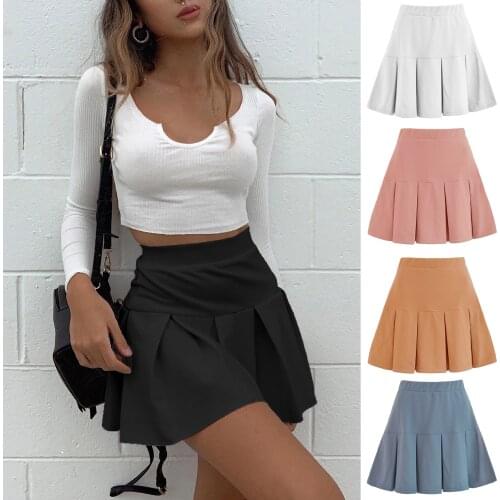 Lady Sweet Sexy High Waist Solid A-Line Pleated Skirts Preppy Fashion Women Club Holiday Sport Casual Mini Skirt Streetwear