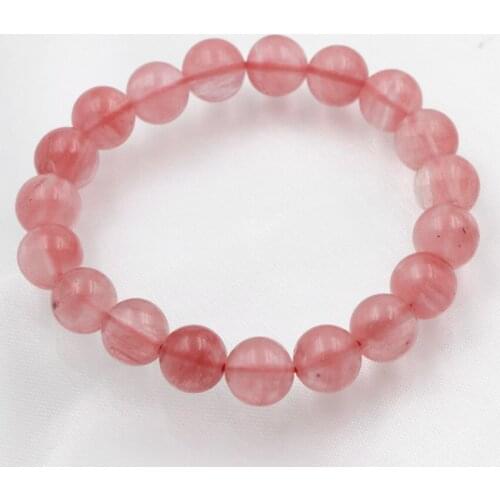 Charms Bracelet for Women Pink Crystal Round Watermelon Stone Beads Strand Beaded Bangles Bracelets Elegant Jewelry 7.5inch A615