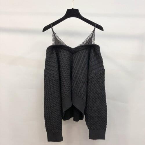 Womens black lace patchwork sweater American luxury brand tank strapless strapless sexy sweater