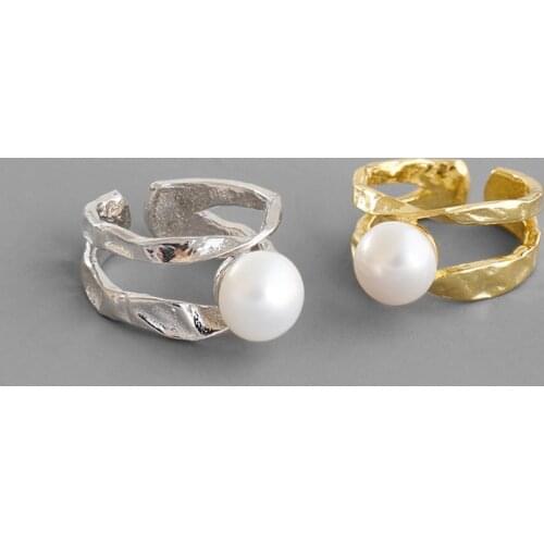 Lii Ji Real Freshwater Pearl 925 Sterling Silver Ring Open Ring Cultured Pearl Women Female Finger Ring