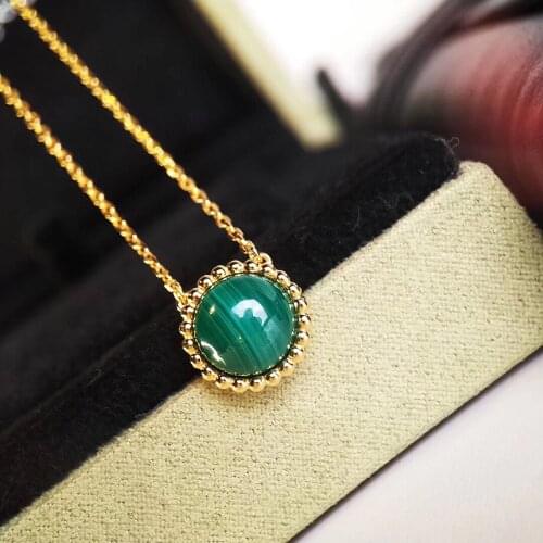 Luxury Fashion Brand 925 Sterling Silver Fine Jewelry Natural Malachite Beads Pendant Necklace For Women High Quality Bijoux