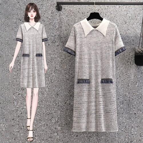 EHQAXIN Large Size Womens Summer Dress Small Fragrance Kniting Dresses Casual French Temperament Was Thin Straight Skirt Tops