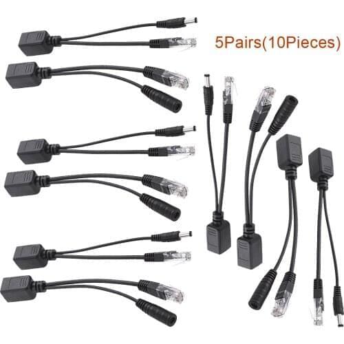 10pcs(5pair) POE Splitter POE Switch POE Cable adapter Tape Screened 5V 12V 24V 48V Power Supply Cable 5.5*2.1mm