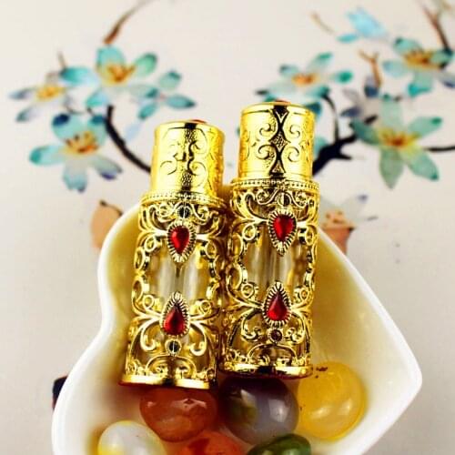 12pcs/lot 3ml Antiqued Metal Perfume Bottle Arab Style Essential Oils Bottle Alloy Dropper Glass Bottle Wedding Decoration Gift