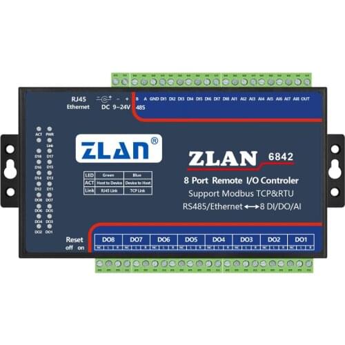 8 channels DI DO AI Modbus TCP I/ O Module Ethernet RJ45 Remote Control A/D collector ZLAN6842