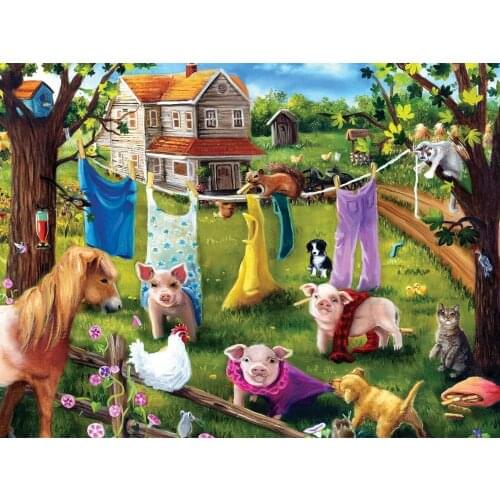 JMINE Div 5D Country farm house Pig Dog Cat Full Diamond Painting cross stitch kits art Animal 3D paint by diamonds