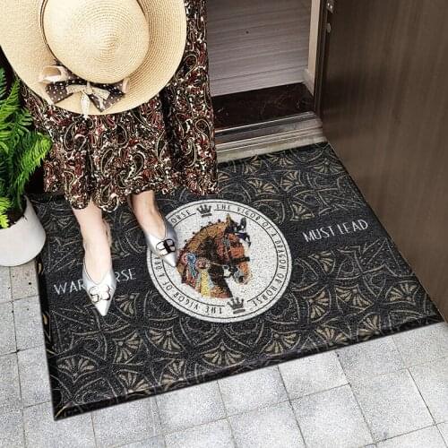 American Style Horse Printed PVC Silk Loop Dust-proof Rugs Doormat Outdoor Area Rug Mats Shoes Scraper for Bathroom Hallway Red