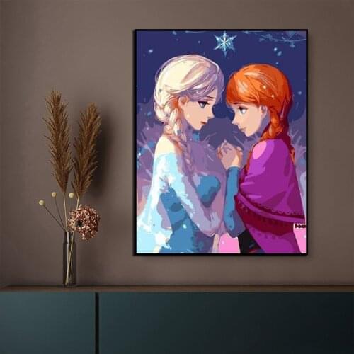 High Definition Digital Painting Frozen Elsa and Anna Lllustrated Wall Art Living Room Decor