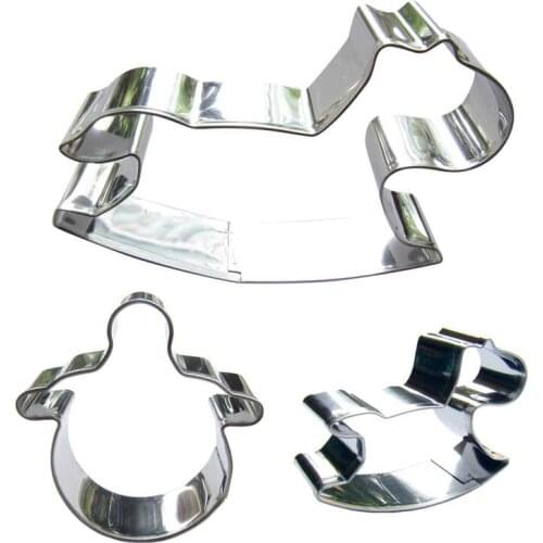 Wooden Horse,Pacifier, Mini Wooden Horse shaped 3 piece biscuit cutting molds, baking tools, cake decorating soft candy tools