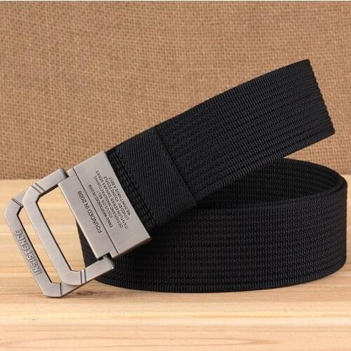 Double loop buckle canvas pants belt mens fashion wild casual studentsKorean thickening tooling belt Korean version of the tide