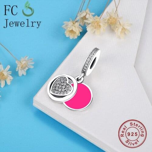 FC Jewelry Fit Original Charm Bracelet 925 Sterling Silver Pink Enamel Heart Pendant Bead For Women Valentine Berloque 2020 New