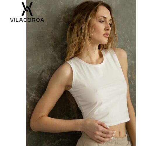 Basic Round Neck Short Womens T-Shirts Top Streetwear Harajuku Slim Sleeveless Crop Top Commute Simple Female Cotton Tee Tops