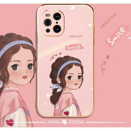 ASINA Electroplated Soft Case For OPPO Find X3 X2 Lite Neo Soft Cartoon Cover For Reno 3 4 5 Pro Fundas Capa Cola Girl