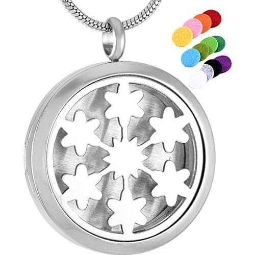 IJP001 Charming Snowflake Magnetic Locket Pendant fit with 30mm Felt Pads Fashion Essential Oil Diffuser Necklace for Women/Men