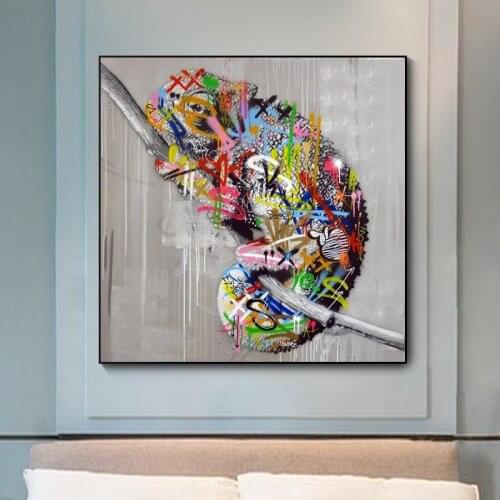 Graffiti Animal Chameleon on Canvas Paintings Graffiti Street Art Poster Graffiti Art Cuadros Wall Art Pictures for Home Decor