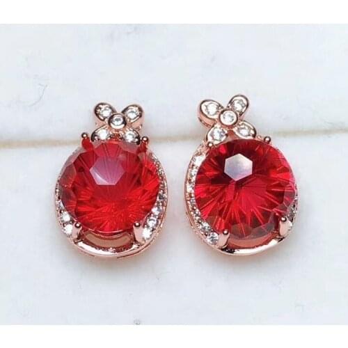 KJJEAXCMY fine jewelry Supporting test of 925 pure silver inlaid natural Red Topaz female ear nails