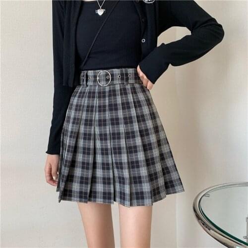 Summer New Style Korean Retro College Harajuku Plaid Short Skirt Female Skirt High Waist A-line Pleated Skirt Punk Size Uniform