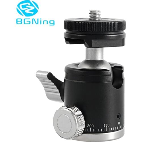 Mini Ballhead CNC Metal Monopod Tripod Ball Head 360 Panoramic with 1/4 Screw Cold Shoe Base Adapter Mount for DSLR Camera Flash