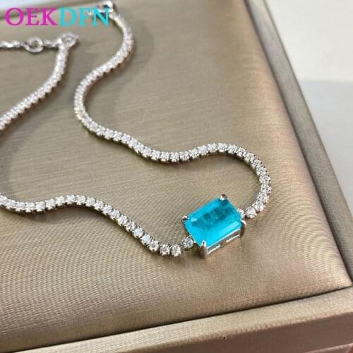 OEKDFN 100% 925 Sterling Silver Bracelet For Women Vintage Aquamarine Gemstone Engagement Wedding Fine Jewelry Bracelets Gift