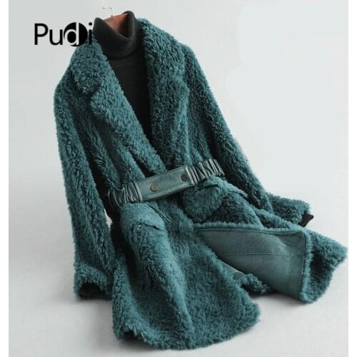 PUDI Womens Winter Real Wool Fur Coat Girl Warm Jacket Coats Lady Long Fur Jackets Over Size Parkas A19104