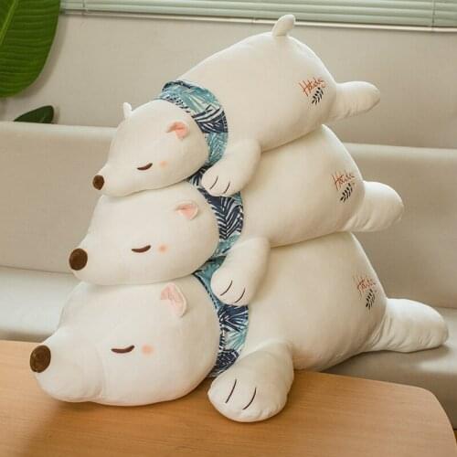 60-100cm Plush Polar Bear Pillows Soft Stuffed Animals White Bear with Scarf Dolls Cozy Cushion for Girls Gift for Kids